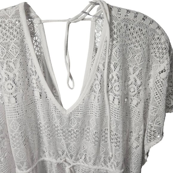 White Crochet Lace Cover-Up Dress With V-Neck & Drawstring Waist - Time And Tru - Picture 3 of 5